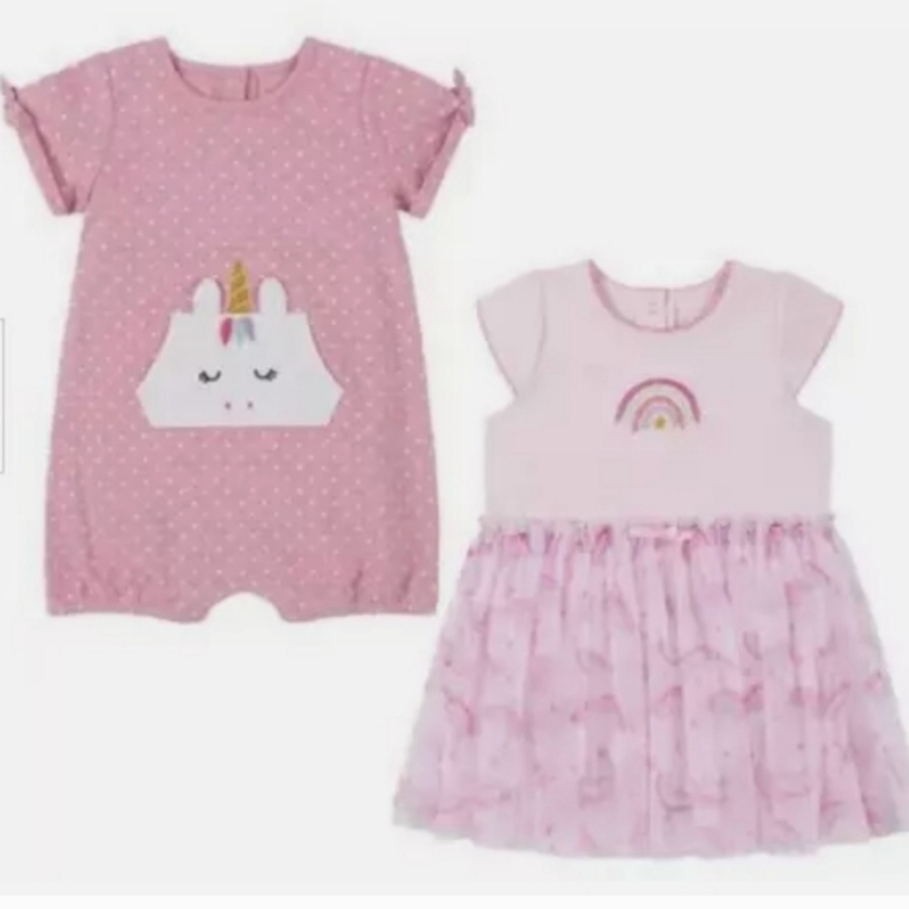 KIDS HEADQUARTERS GIRLS 2 PC DRESS/ROMPER UNICORN/RAINBOW SET(PINK 18M)N…